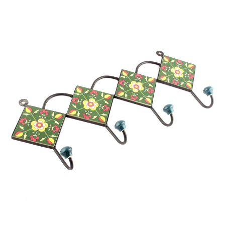 Forest Green And Yellow Ceramic Floral Tiles Hooks
